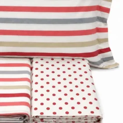 Completo Lenzuola dots e stripe rosso Piazza e mezzo