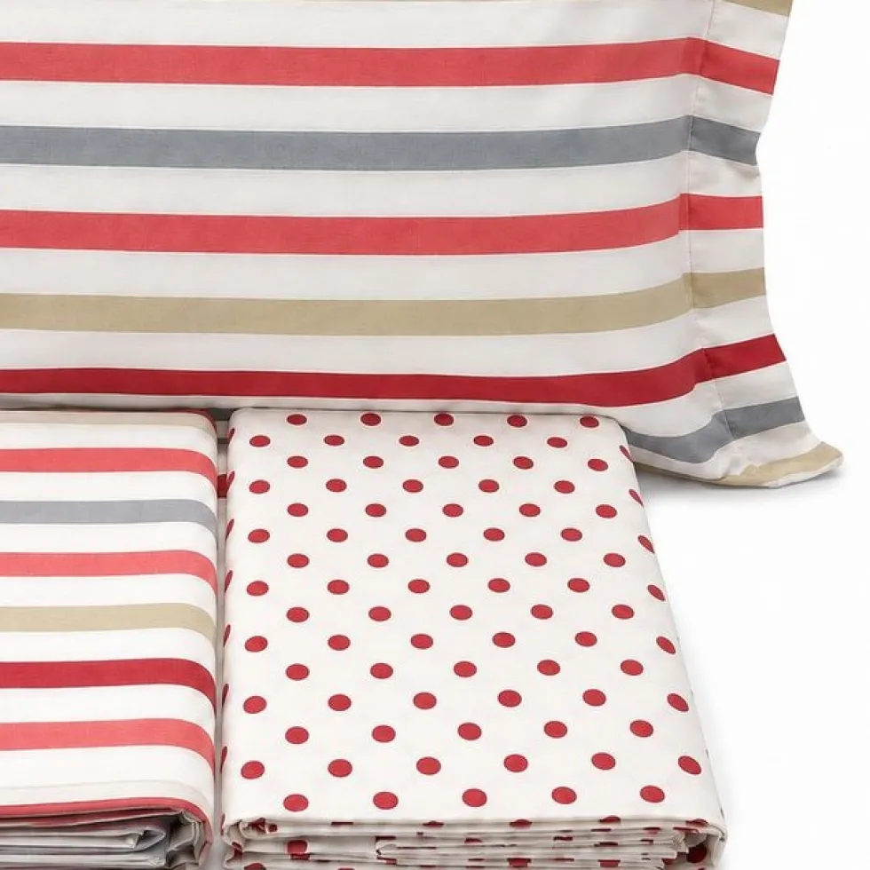 Completo Lenzuola dots e stripe rosso Piazza e mezzo