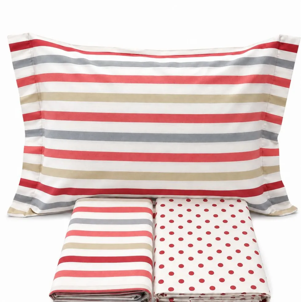 Completo Lenzuola dots e stripe rosso Piazza e mezzo