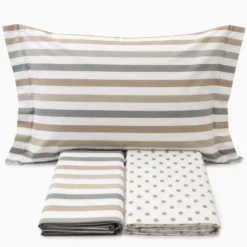 Completo Lenzuola dots e stripe tortora Piazza e mezzo