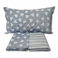 Completo Lenzuola Dream cuoricini e righe azzurro singolo