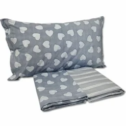 Completo Lenzuola Dream cuoricini e righe azzurro singolo