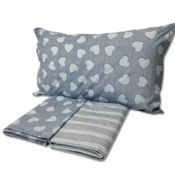 Completo Lenzuola Dream cuoricini e righe azzurro singolo