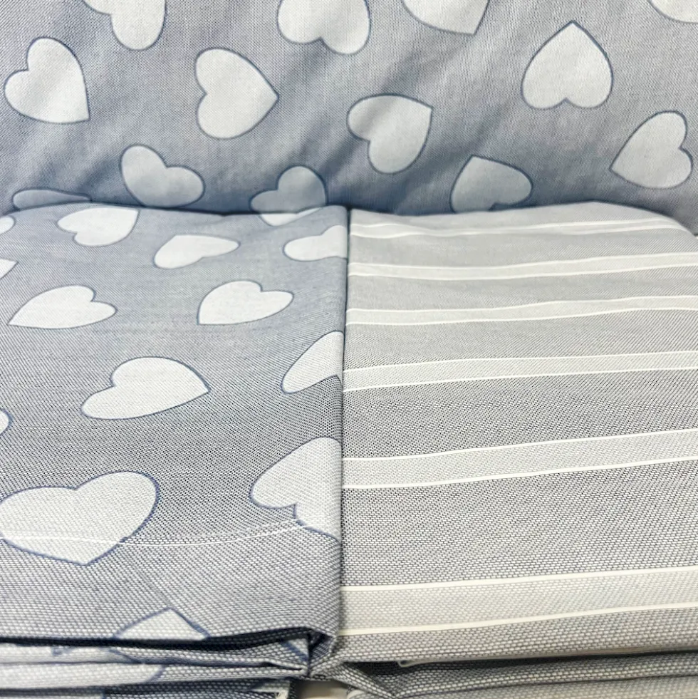 Completo Lenzuola Dream cuoricini e righe azzurro piazza e mezzo