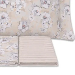 Completo Lenzuola Fiori Indie Beige Singolo
