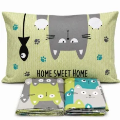 Completo Lenzuola Gatti felici Verde Singolo