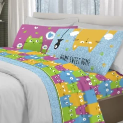 Completo Lenzuola Gatti felici Multicolor Matrimoniale