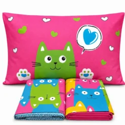Completo Lenzuola Gatti felici Multicolor Singolo