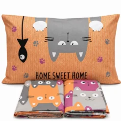 Completo Lenzuola Gatti felici Arancio Singolo