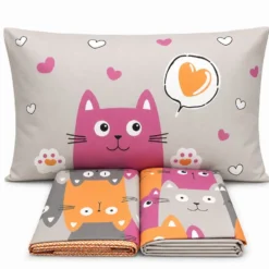 Completo Lenzuola Gatti felici Arancio Piazza e mezzo