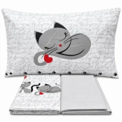 Completo Lenzuola Gattini grigi Singolo