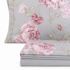 Completo Lenzuola Giusy Cavalieri Peonie fondo Grigio Matrimoniale VAR. 78