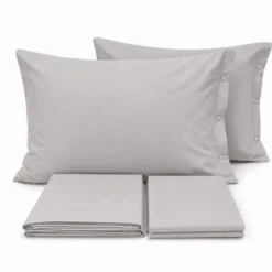 Completo Lenzuola Joli Federe con bottoni Grigio chiaro Singolo