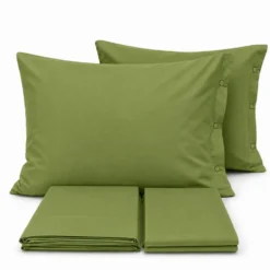 Completo Lenzuola Joli Federe con bottoni Verde Prateria Piazza e mezzo
