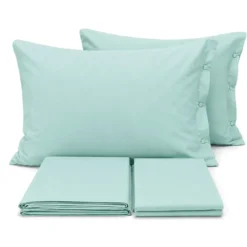 Completo Lenzuola Joli Federe con bottoni Verde acqua Matrimoniale