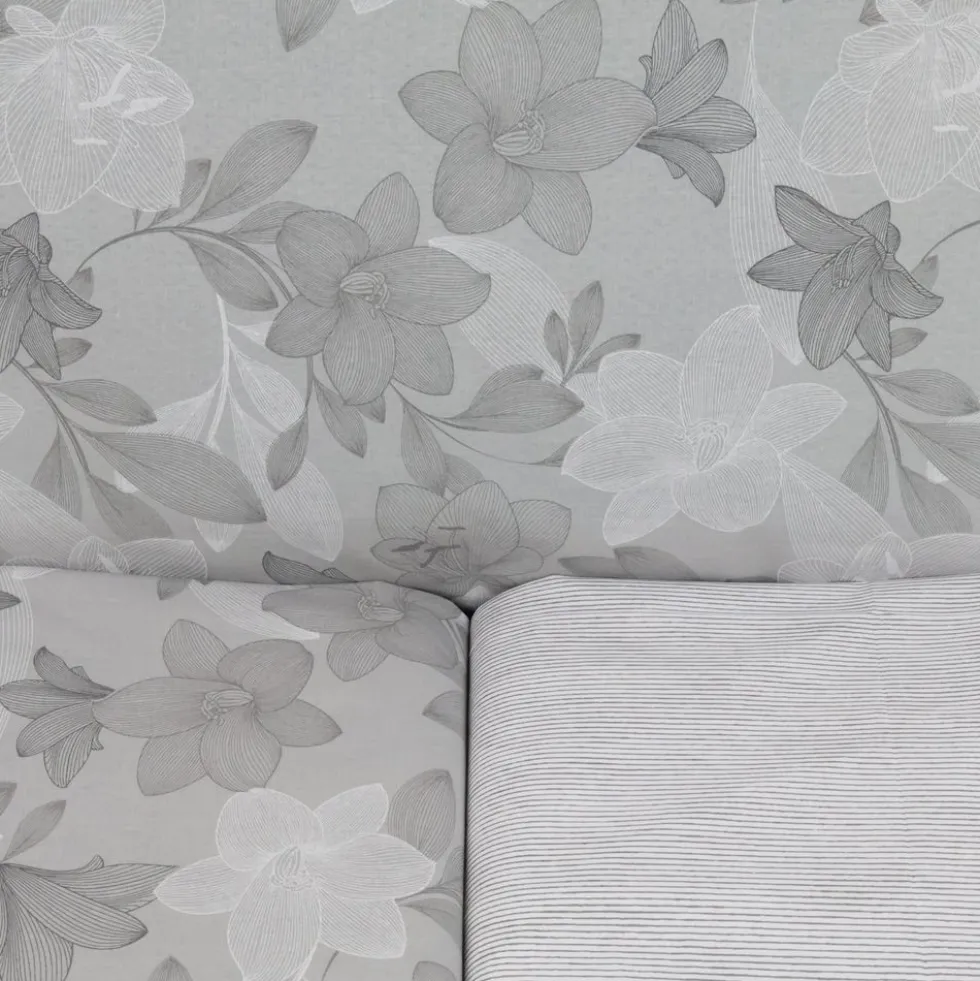 Completo Lenzuola Lilly Foglie Grigio Piazza e mezzo