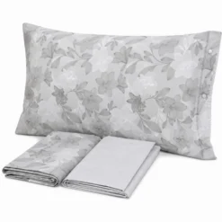 Completo Lenzuola Lilly Foglie Grigio Piazza e mezzo