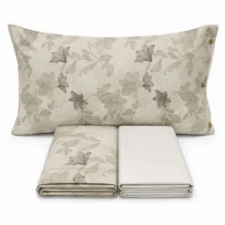 Completo Lenzuola Lilly foglie tortora singolo