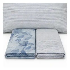 Completo Lenzuola Lilly foglie azzurro matrimoniale