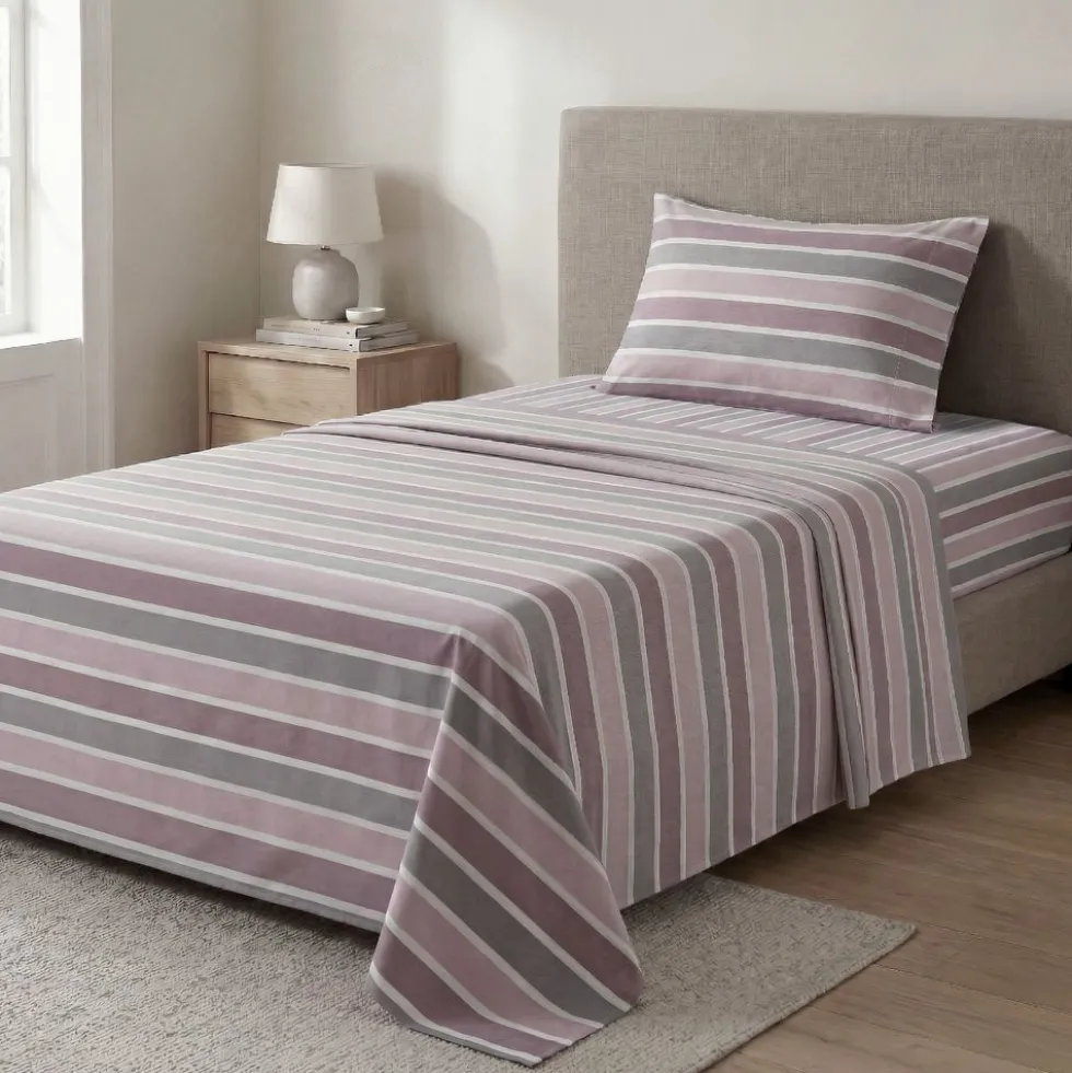 Completo Lenzuola Long riga rosa singolo