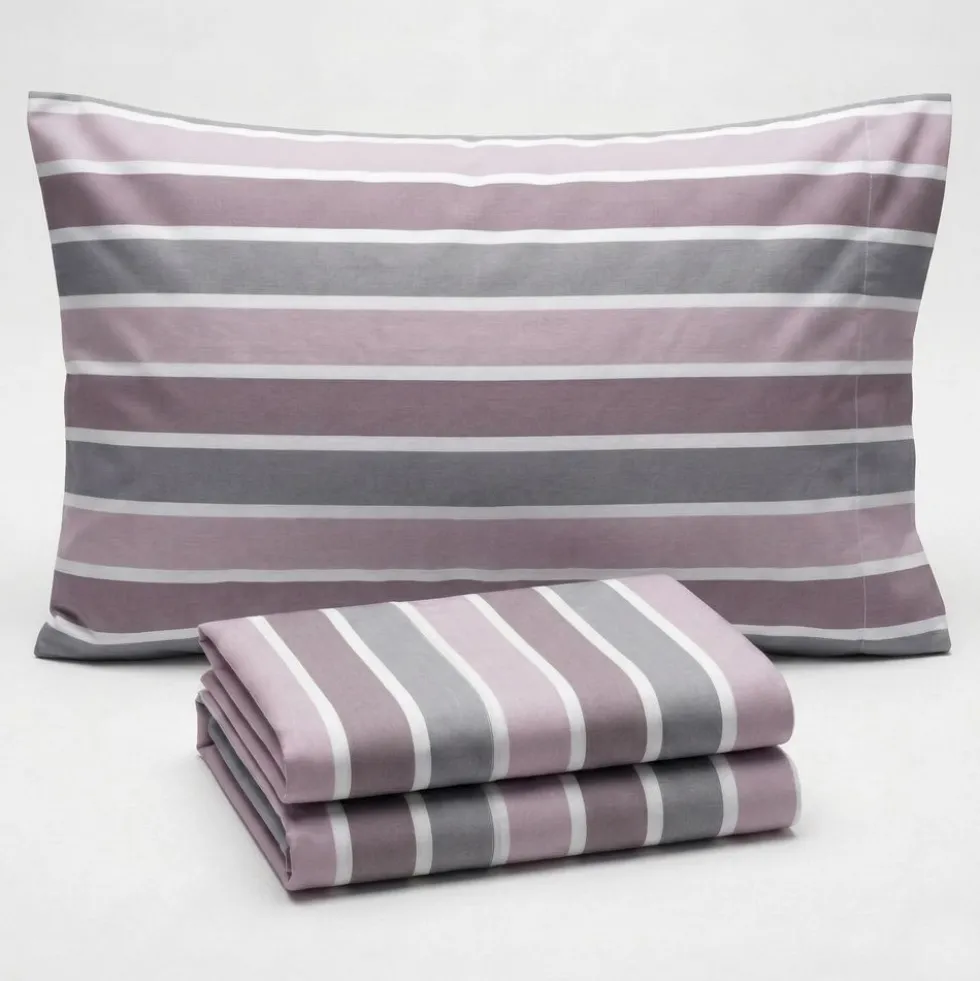Completo Lenzuola Long riga rosa singolo