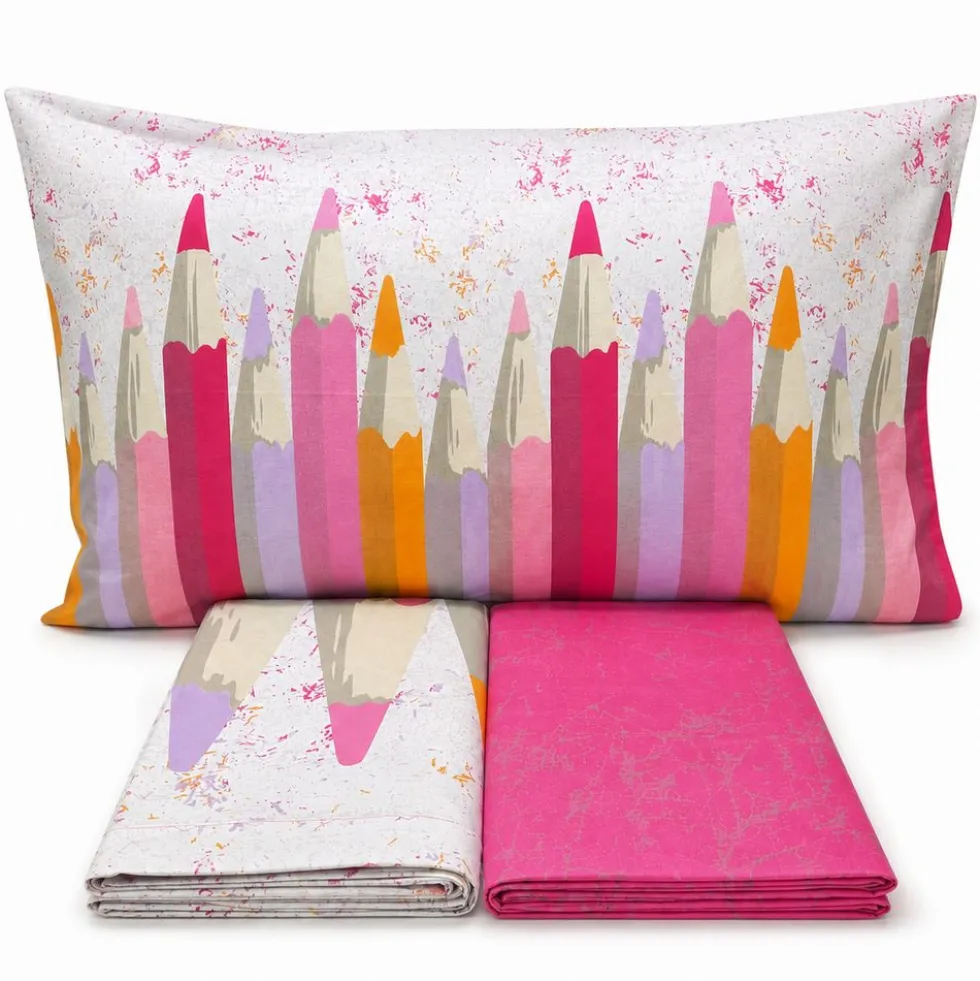 Completo Lenzuola Matite rosa Singolo