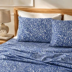 Completo Lenzuola Mersin coralli blu matrimoniale