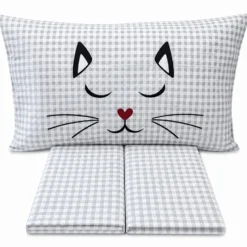 Completo Lenzuola Miao quadretti grigi Singolo