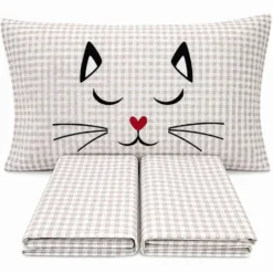Completo Lenzuola Miao quadretti tortora Singolo