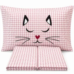 Completo Lenzuola Miao quadretti rosa Matrimoniale
