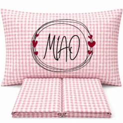 Completo Lenzuola Miao quadretti rosa Matrimoniale