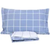 Completo Lenzuola Milk Quadro Blu Matrimoniale