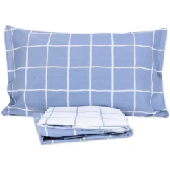 Completo Lenzuola Milk Quadro Blu Matrimoniale