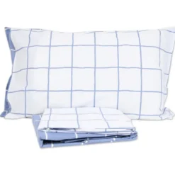 Completo Lenzuola Milk Quadro Blu Matrimoniale