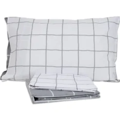 Completo Lenzuola Milk Quadro Grigio Matrimoniale