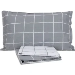 Completo Lenzuola Milk Quadro Grigio Matrimoniale