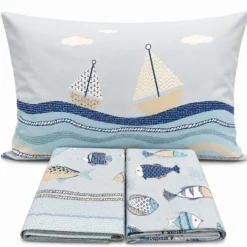 Completo Lenzuola Oceano Bianco Azzurro Piazza e mezzo