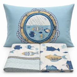 Completo Lenzuola Oceano Bianco Azzurro Piazza e mezzo