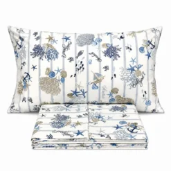 Completo Lenzuola Oceano rigato blu bianco piazza e mezzo