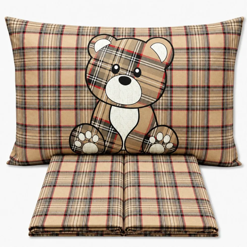 Completo Lenzuola Orsetto Kilt Tortora Piazza e mezzo