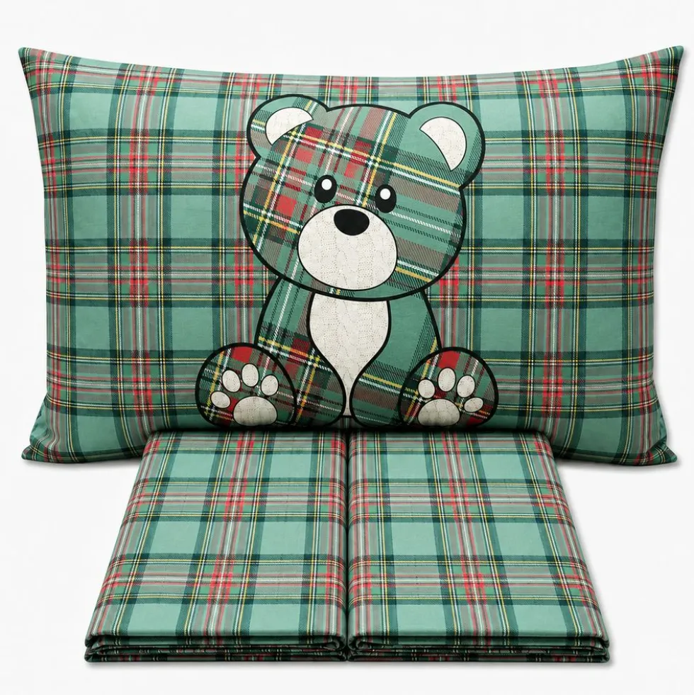 Completo Lenzuola Orsetto Kilt Verde Piazza e mezzo