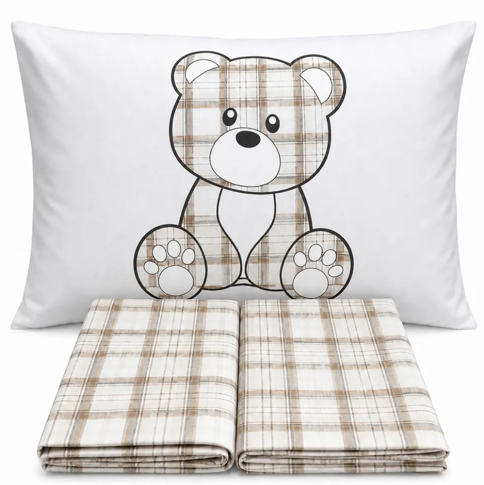 Completo Lenzuola Orsetto tartan Tortora Singolo