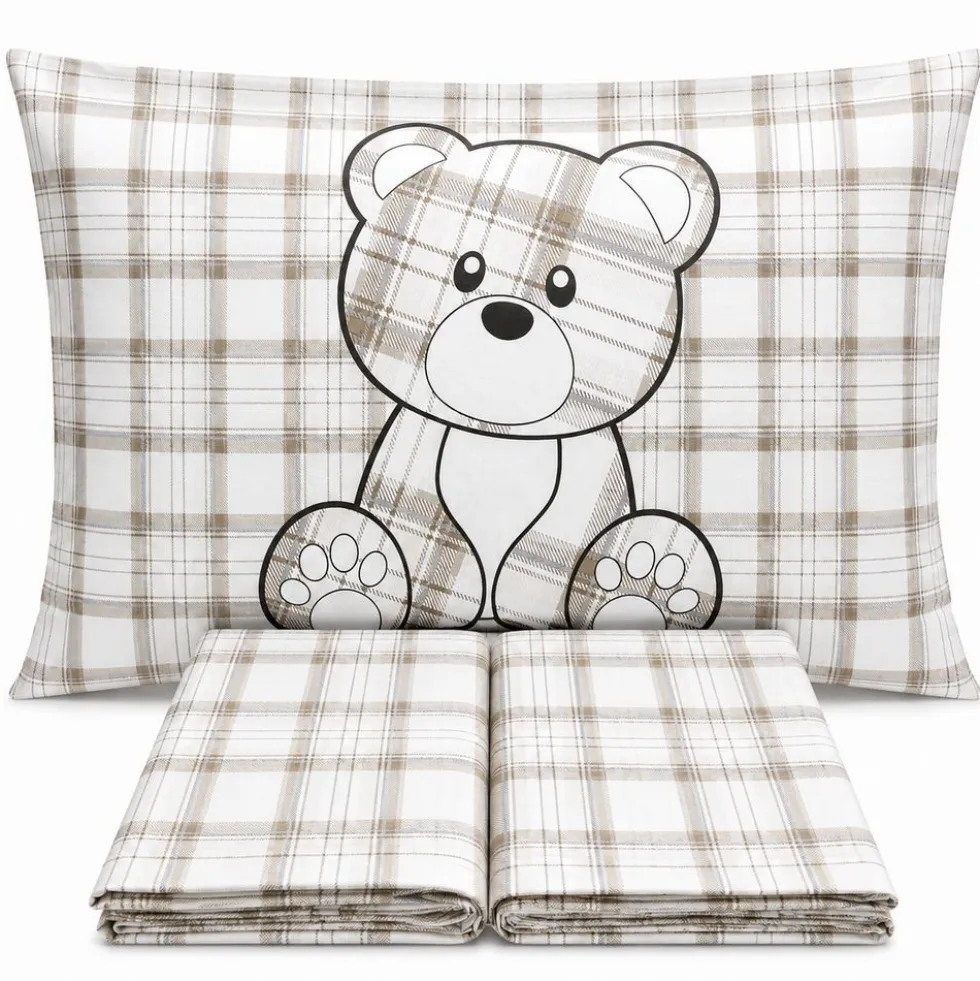 Completo Lenzuola Orsetto tartan Tortora Singolo
