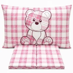 Completo Lenzuola Orsetto tartan Rosa Piazza e mezzo