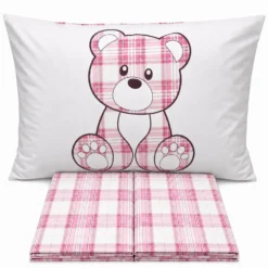Completo Lenzuola Orsetto tartan Rosa Piazza e mezzo