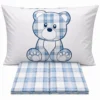 Completo Lenzuola Orsetto tartan Azzurro Piazza e mezzo