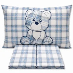 Completo Lenzuola Orsetto tartan Azzurro Piazza e mezzo