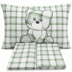 Completo Lenzuola Orsetto tartan verde Piazza e mezzo