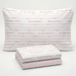 Completo Lenzuola Percalle Fiocco Rosa Matrimoniale