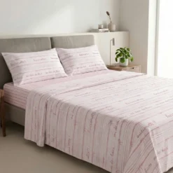 Completo Lenzuola Percalle Fiocco Rosa Matrimoniale